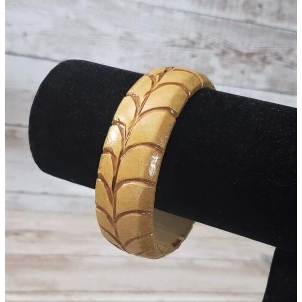 Vintage Bracelet / Bangle Carved Pattern Wooden Light Brown